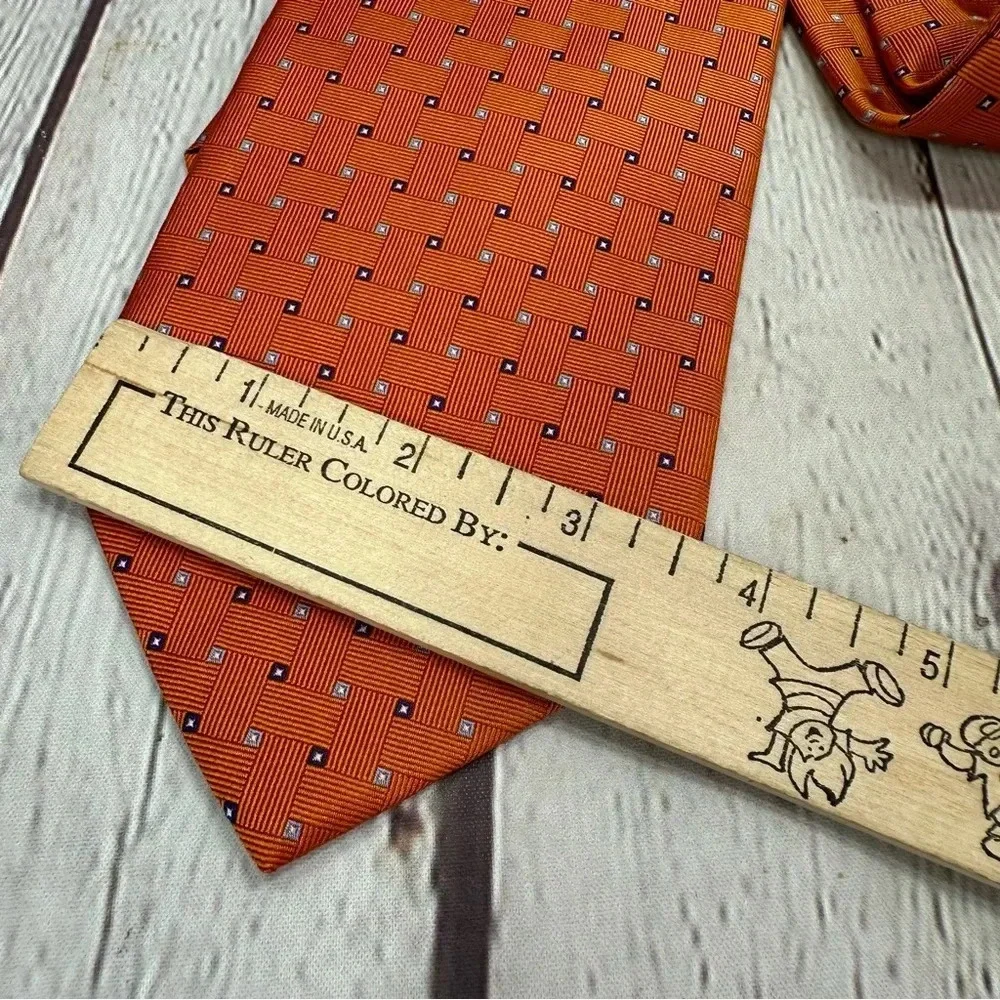 brooks brothers 346 silk tie orange navy basket weave pattern preppy business